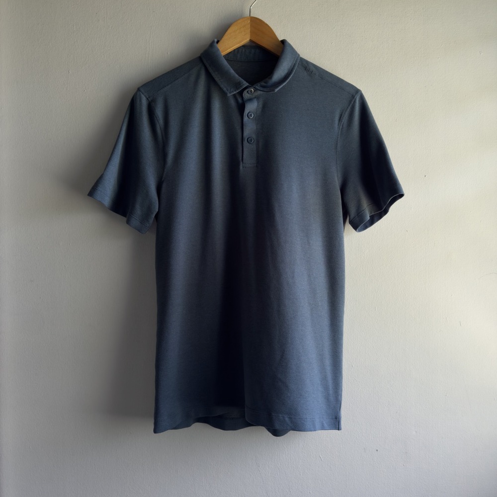 Lululemon Evolution Polo Shirt Mens Small Blue Short Sleeve Athletic Golf Slim
